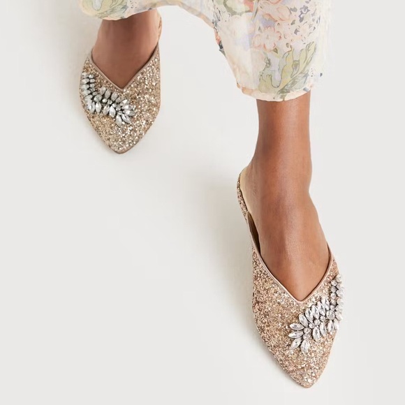 Birdies The Swan Jeweled Gold Sparkle Mule Slide Slipper 8 - Picture 3 of 7